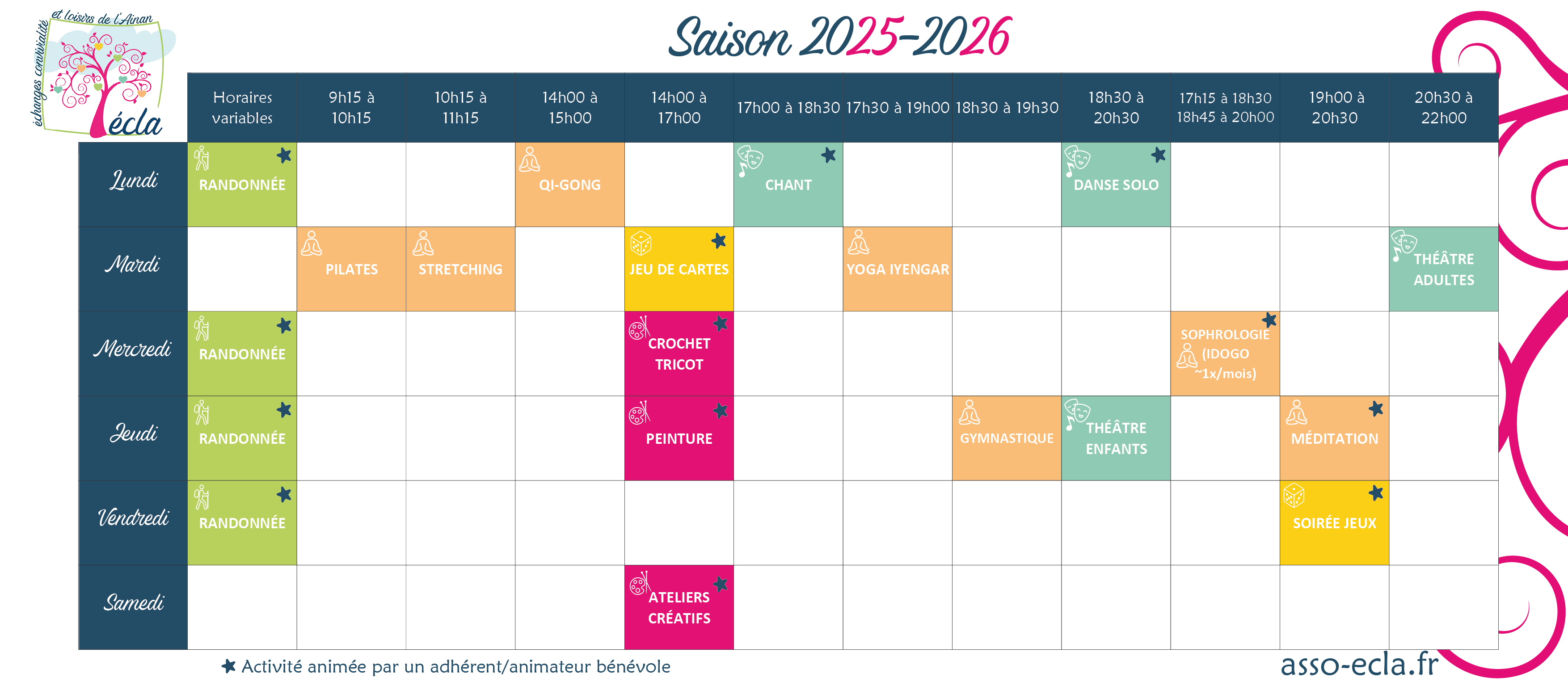 Planning de la saison 25-26 d'ECLA
